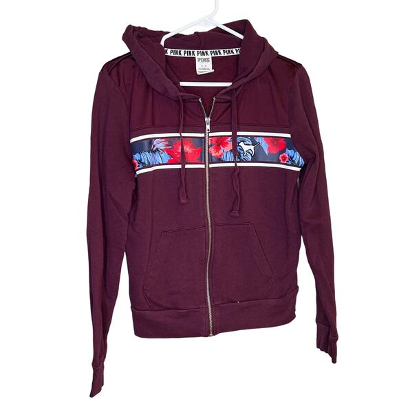 Vintage Y2k 1990's PINK Burgandy Floral Dog Long Sleeve Full Zip Hoodie Medium - Picture 7 of 16